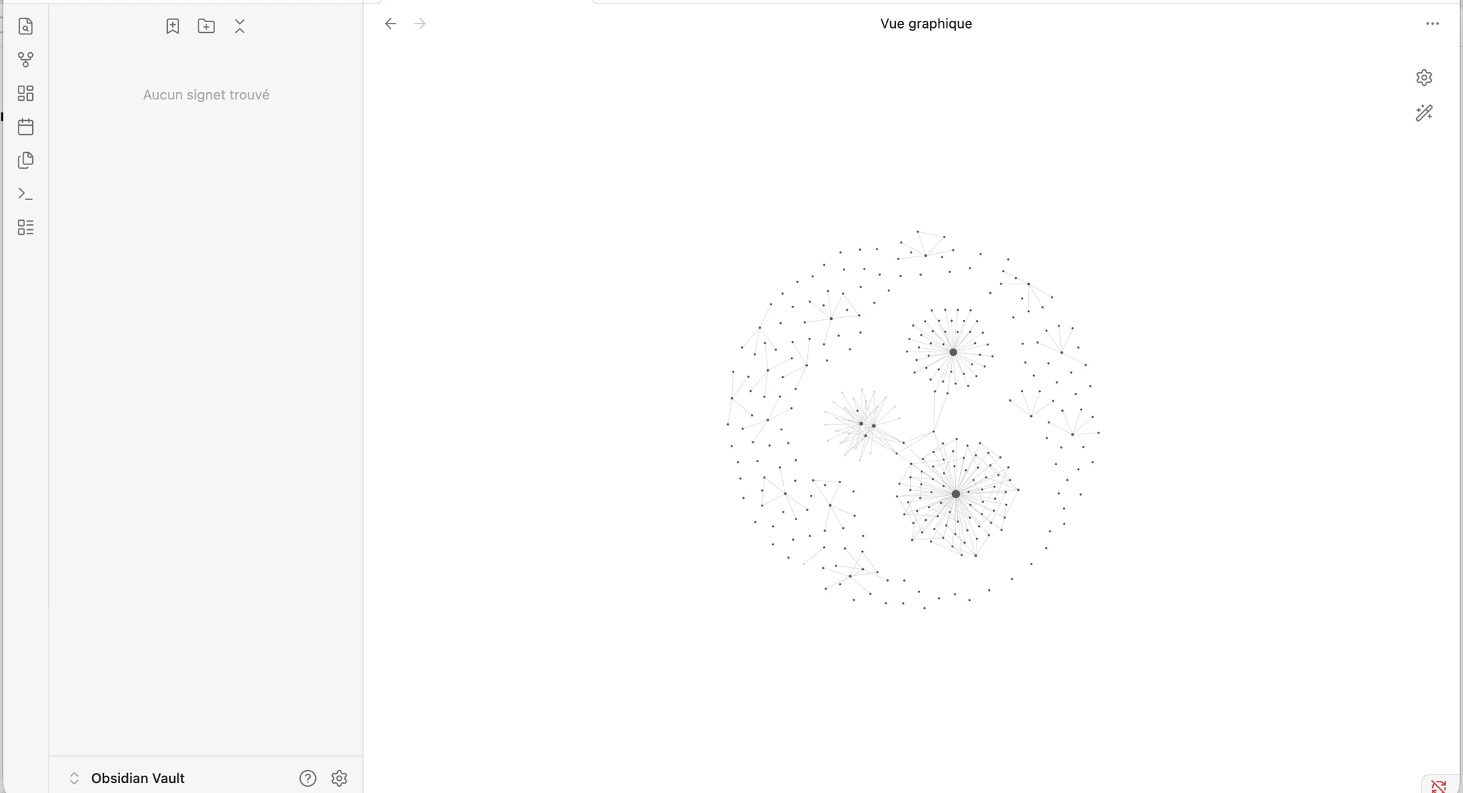 Graphe Obsidian montrant les groupes de notes reliées dans la mémoire OPS.