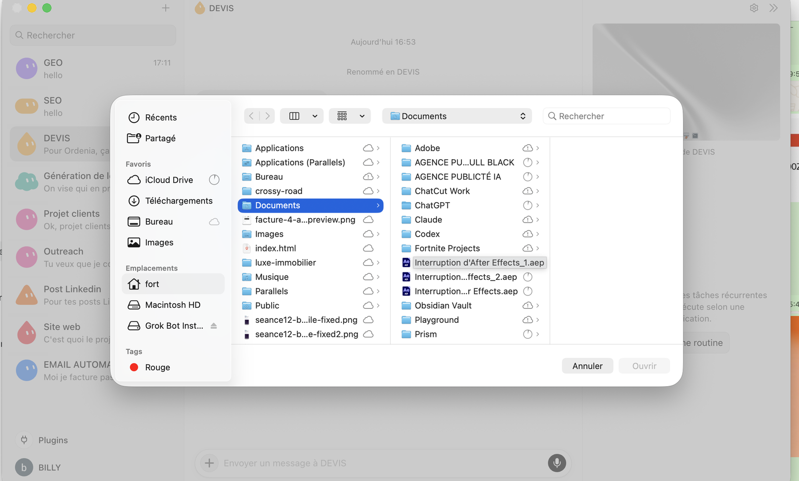 Sélection de documents à transmettre à un Grok Bot