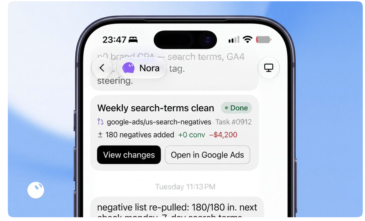 Rapport mobile d’un Grok Bot après le nettoyage de termes Google Ads